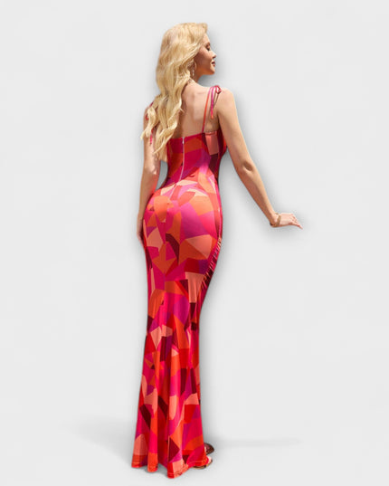 Kathrin - Floral Print Prom Dress mit gebundenen Schulterträgern