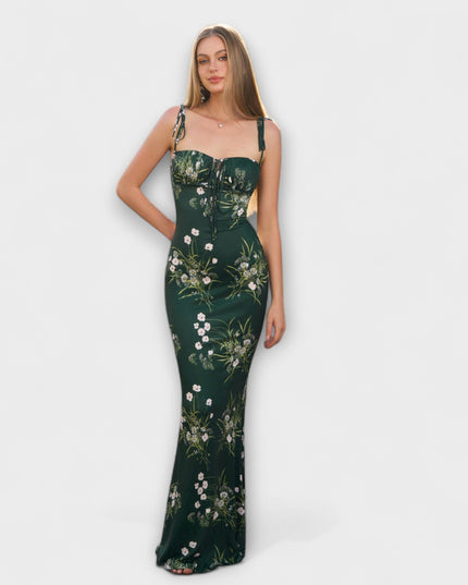 Kathrin - Floral Print Prom Dress mit gebundenen Schulterträgern