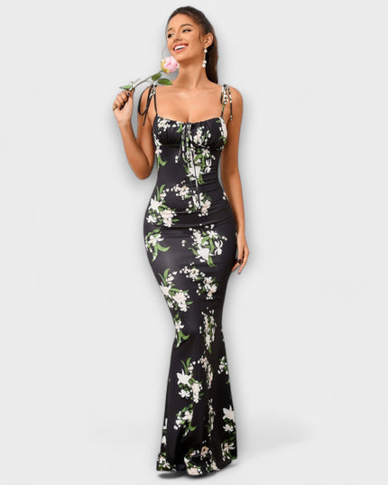 Kathrin - Floral Print Prom Dress mit gebundenen Schulterträgern