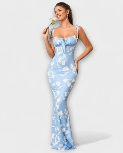 Kathrin - Floral Print Prom Dress mit gebundenen Schulterträgern