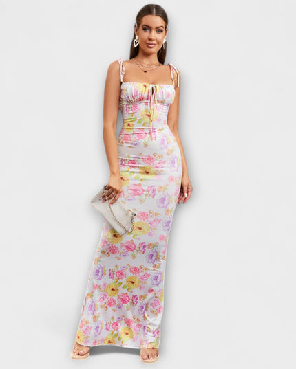 Kathrin - Floral Print Prom Dress mit gebundenen Schulterträgern
