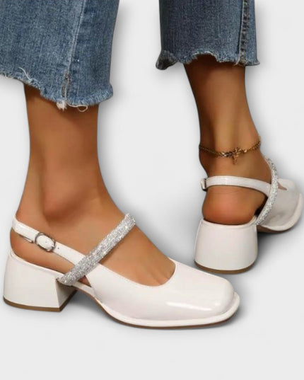 Erna - Mary Janes mit Glitzer-Riemen und Blockabsatz