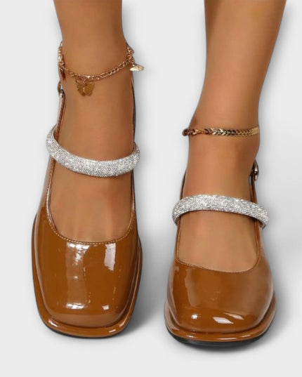 Erna - Mary Janes mit Glitzer-Riemen und Blockabsatz