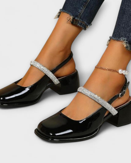 Erna - Mary Janes mit Glitzer-Riemen und Blockabsatz