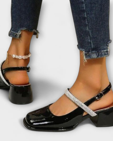 Erna - Mary Janes mit Glitzer-Riemen und Blockabsatz