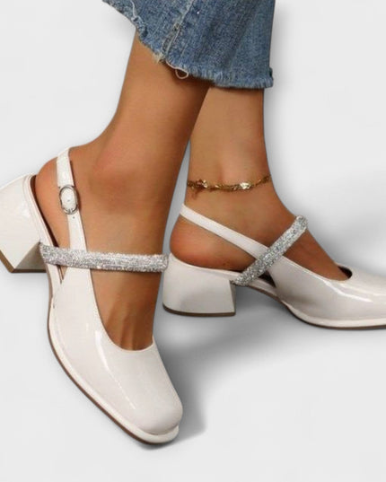 Erna - Mary Janes mit Glitzer-Riemen und Blockabsatz
