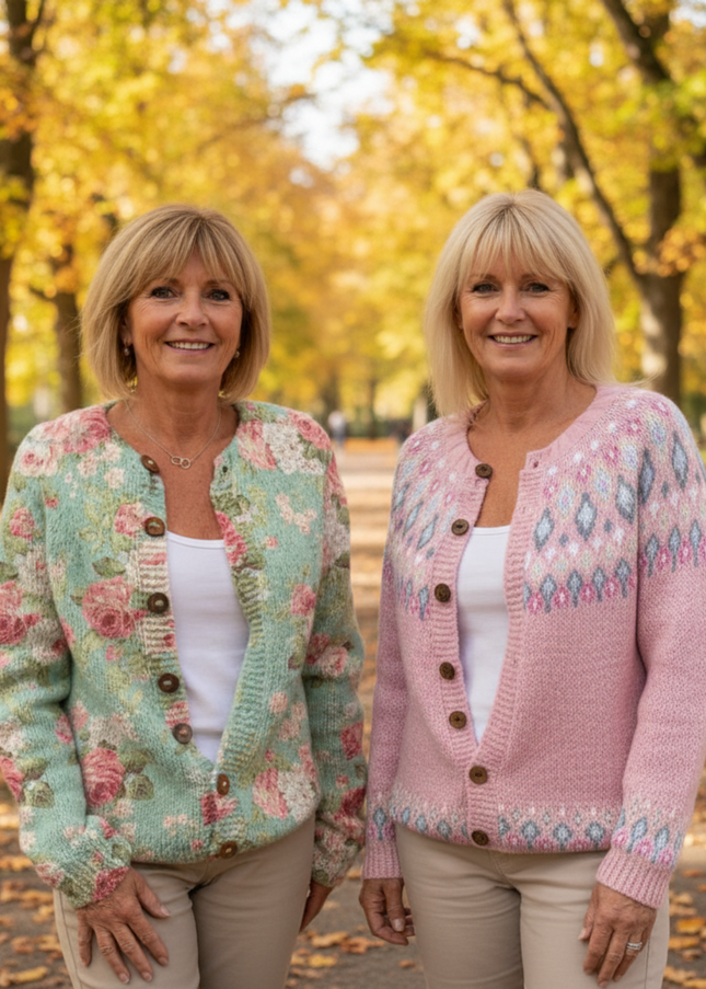 Dagmara - Elegante Strickjacke mit Blumenmuster