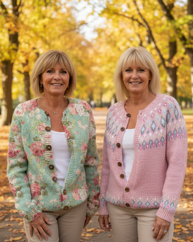 Frideruna - Elegante grüne Strickjacke mit Blumenprint