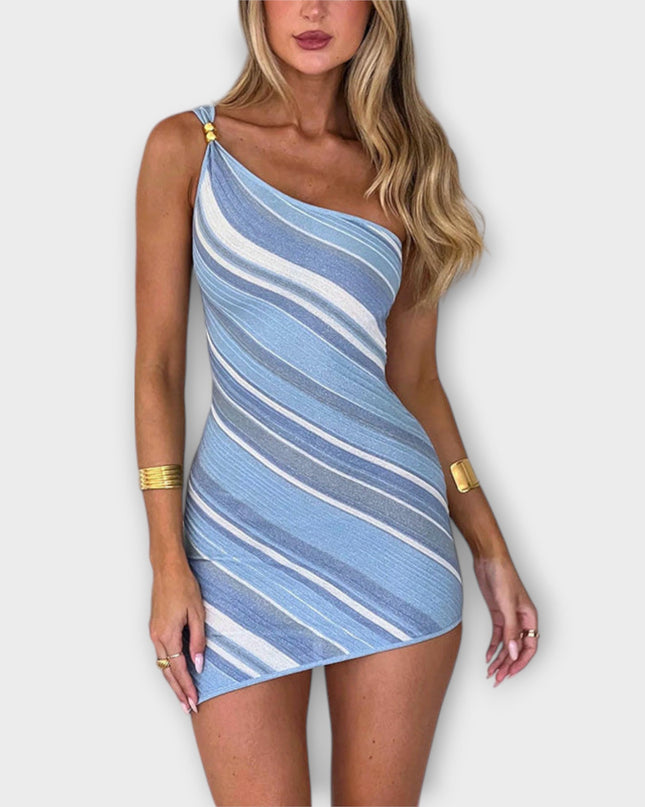 Yvonne - Trendy Ein-Schulter Strick Mini Kleid
