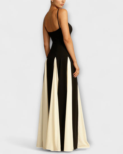 Mona - Klassische Eleganz A-Linie Maxi Kleid mit Tüllpaneelen