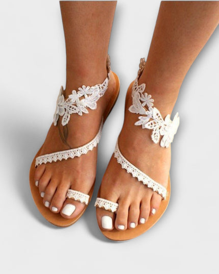 Boho - Bequeme Sandalen mit Blumen & Knöchelriemen