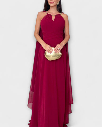 Elke - Elegantes Maxikleid mit Cape-Ärmeln und hohem Schlitz