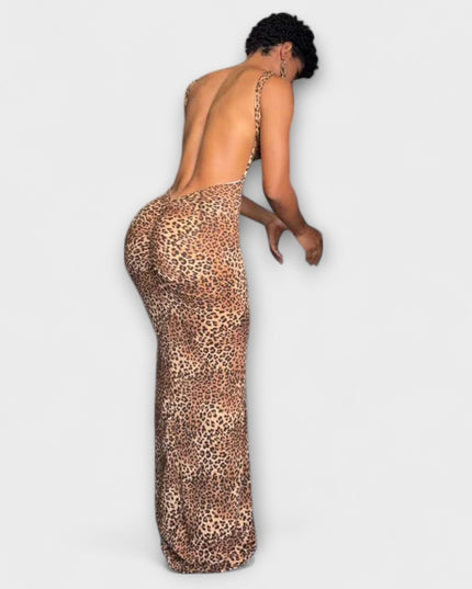 Lina - Maxikleid mit Leopardenmuster und Rückenfreischnitt