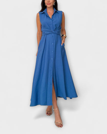 Paula - Auffälliges, einreihiges Midi-Kleid mit Bindedetail