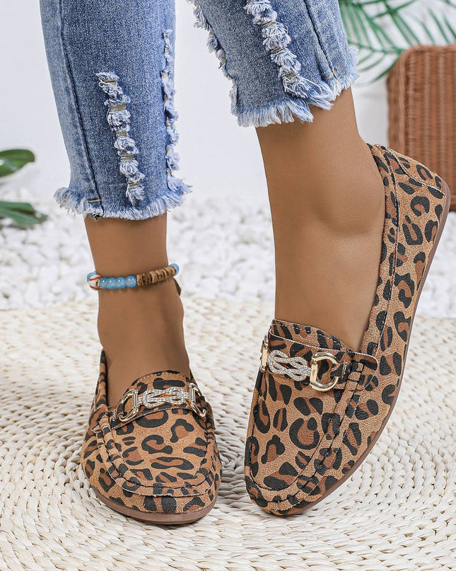 Jade - Leder-Mokassins mit Leopardenmuster