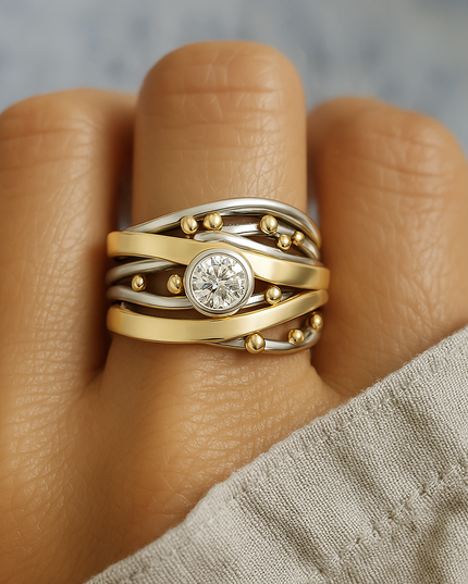 Ilse – Vintage-Ring mit goldener Zirkonia-Intarsie