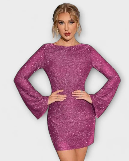 Christiane - Rückenfreies Paillettenkleid mit langen Ärmeln