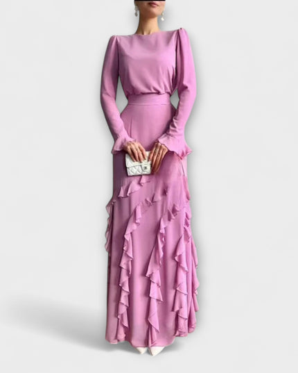 Almut - Slim Fit Langkleid mit dreidimensionalen Rüschen