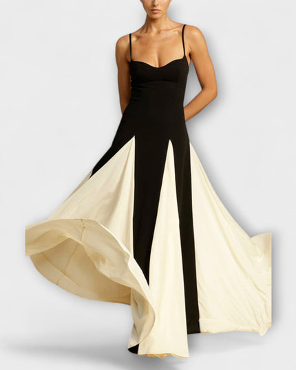 Mona - Klassische Eleganz A-Linie Maxi Kleid mit Tüllpaneelen