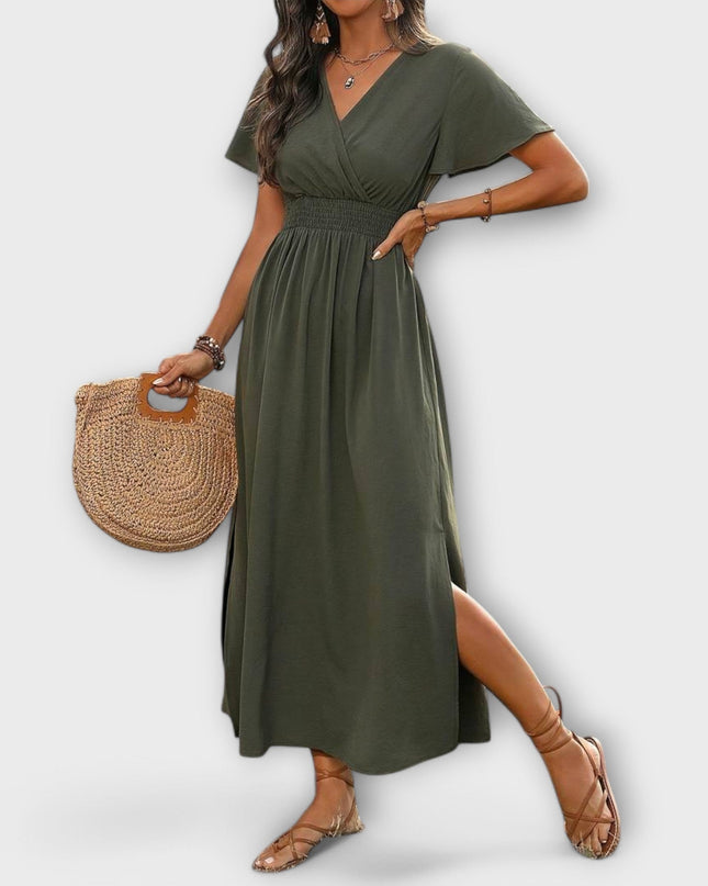 Carline - Elegantes Boho Kleid mit V-Ausschnitt und langen Ärmeln