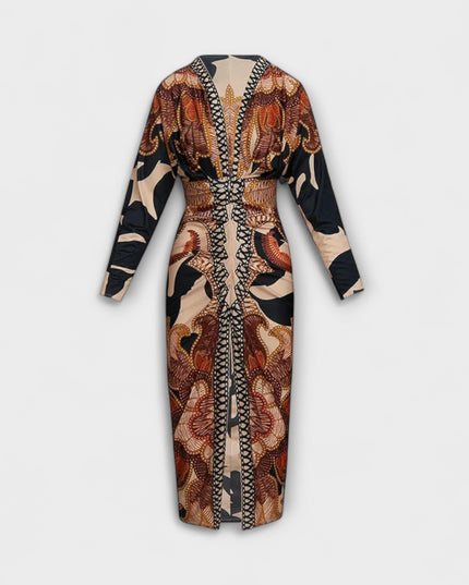 Gertrud - Einzigartiges Dolman-Midikleid mit brasilianischem Print
