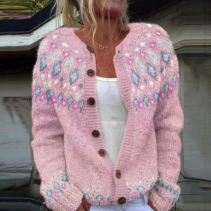 Thalinde - Rosa Strickjacke mit Print