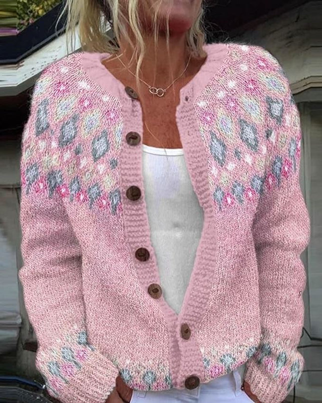 Thalinde - Rosa Strickjacke mit Print