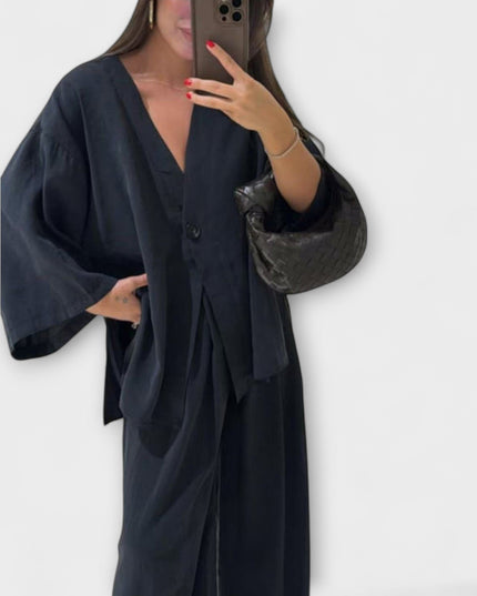 Roswitha – Lässiges V-Ausschnitt-Set mit Hose