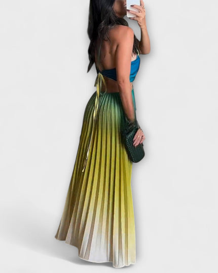 Friedel - Schickes Rückfreies Krawatten-Gradient Faltenmaxikleid