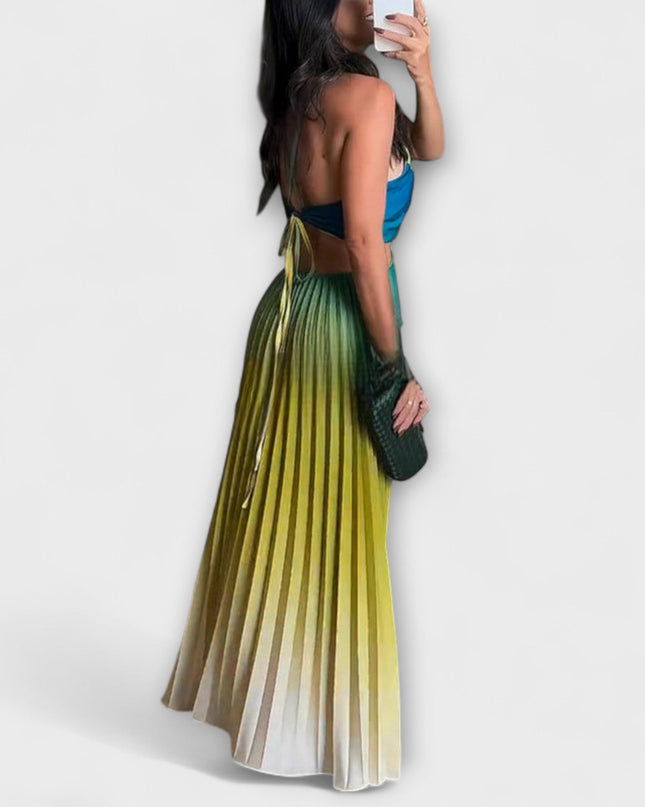 Friedel - Schickes Rückfreies Krawatten-Gradient Faltenmaxikleid