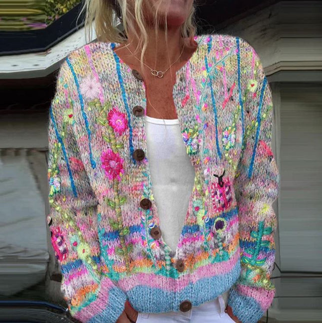 Dagmara - Elegante Strickjacke mit Blumenmuster