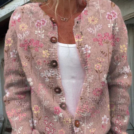 Quirina - Elegante rosa Strickjacke mit Blumenprint