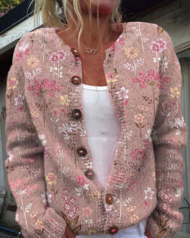Quirina - Elegante rosa Strickjacke mit Blumenprint