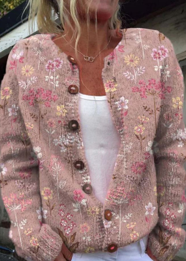 Quirina - Elegante rosa Strickjacke mit Blumenprint