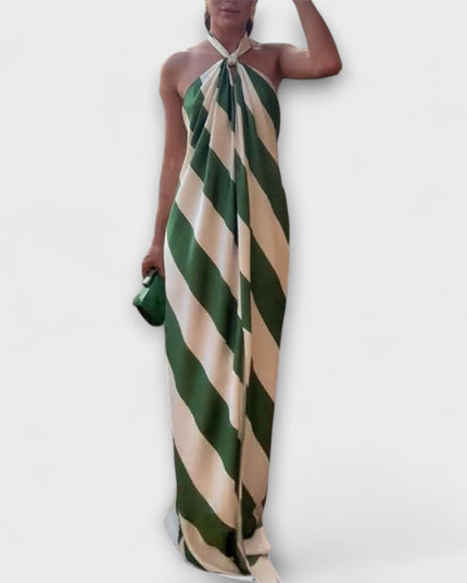 Antje - Streifenmuster Halter Rückenfreies Maxikleid