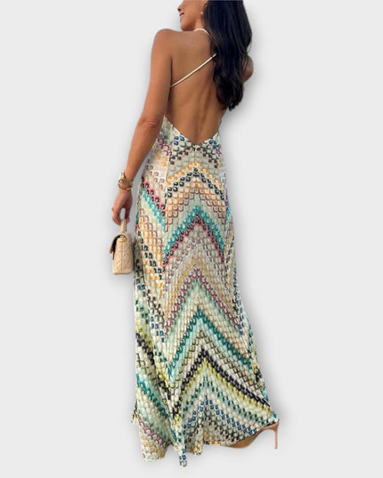 Patricia - Missoni Buntes Fischgrätenmuster Maxikleid