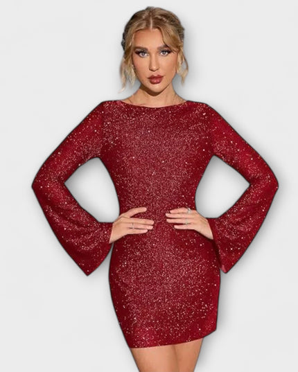Christiane - Rückenfreies Paillettenkleid mit langen Ärmeln