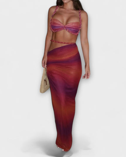 Minka – Stylishes Ombre-Zopfset mit Crop Top & Überrock