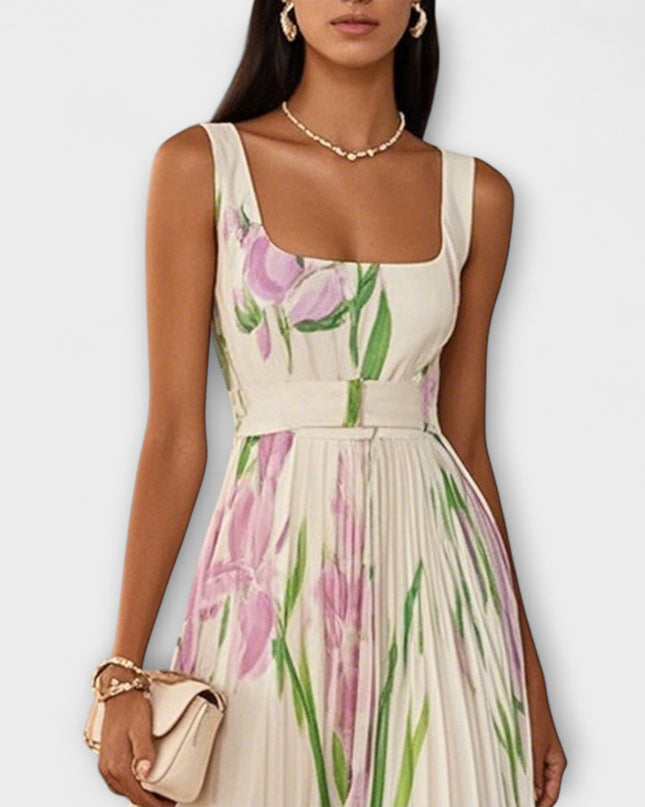 Jenny - Gefaltetes florales Chiffon Maxikleid