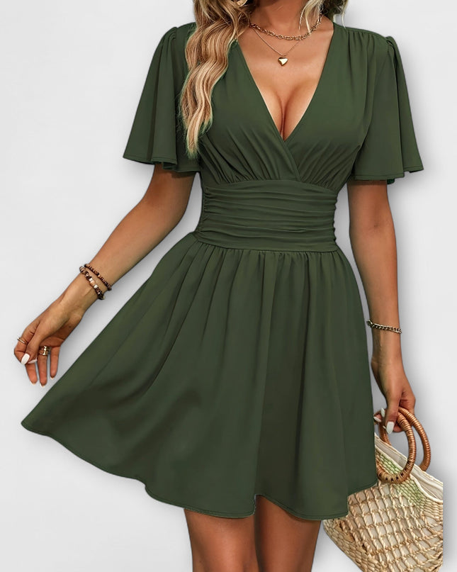 Ricarda - Kleid mit geraffter Taille und V-Ausschnitt