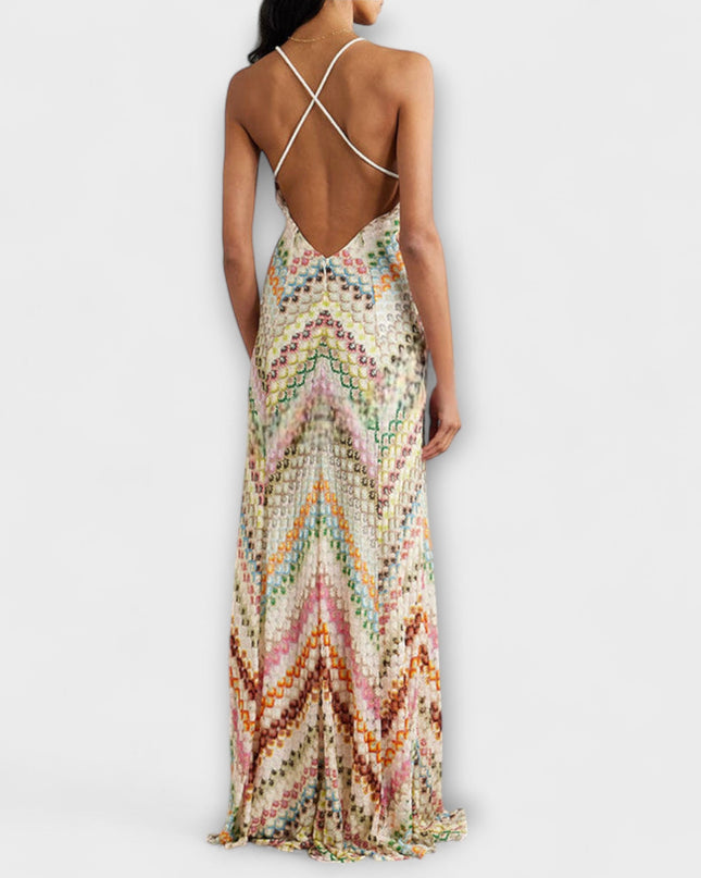 Patricia - Missoni Buntes Fischgrätenmuster Maxikleid