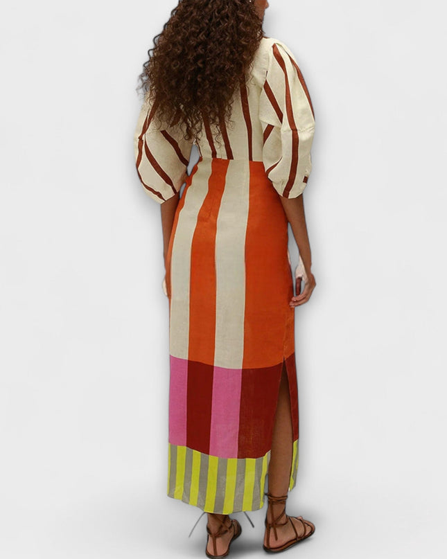 Elina - Maxi-Kleid mit Front-Ausschnitt und Puffärmeln