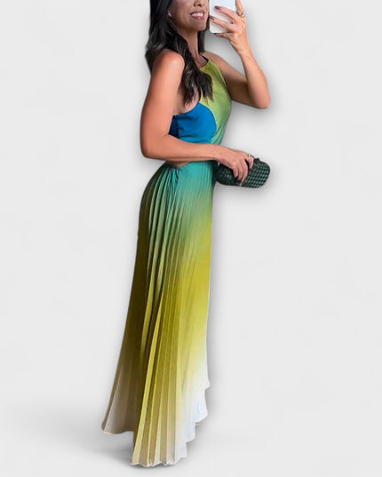 Friedel - Schickes Rückfreies Krawatten-Gradient Faltenmaxikleid