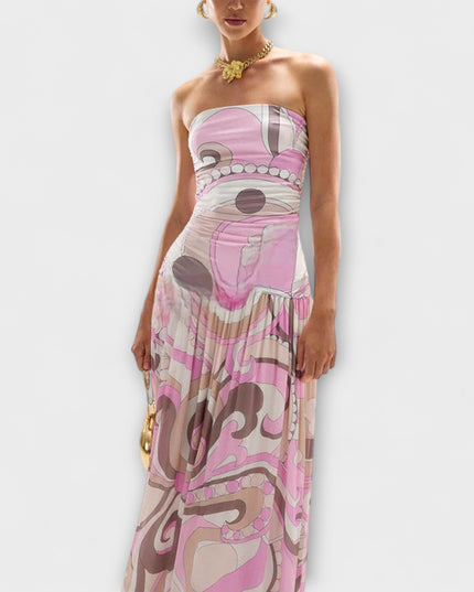 Nora - Atemberaubendes pastellfarbenes schulterfreies Maxikleid