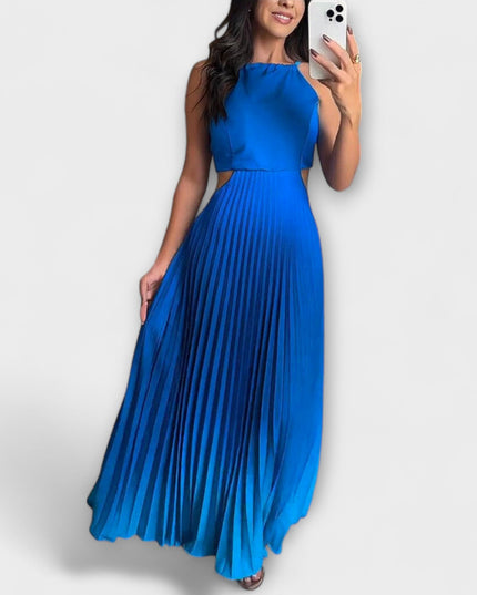 Friedel - Schickes Rückfreies Krawatten-Gradient Faltenmaxikleid