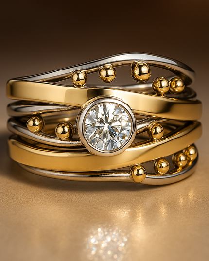 Ilse – Vintage-Ring mit goldener Zirkonia-Intarsie