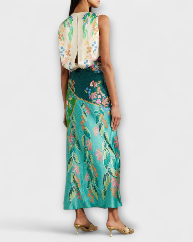 Bianka - Elegantes Verdrehte Drapierte Blumen Maxikleid