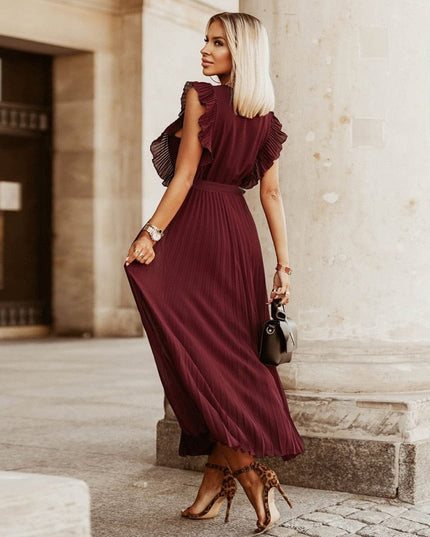 Alis - Boho Kleid Dunkelrot mit V-Ausschnitt