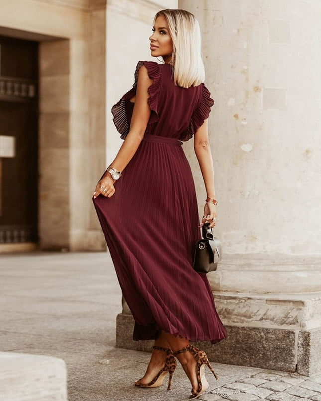 Alis - Boho Kleid Dunkelrot mit V-Ausschnitt