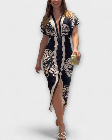 Gertrud - Einzigartiges Dolman-Midikleid mit brasilianischem Print